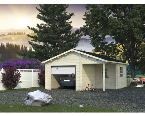 Palmako Roger enkele garage, 21,9+5,2 m², met sectionaaldeur 564 x 598 cm, natuurlijke afwerking