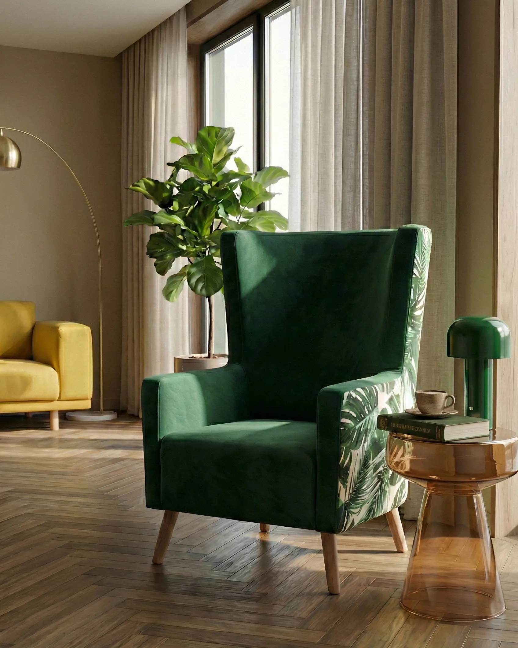 Oorfauteuil ONEIDA Fluweel Donkergroen