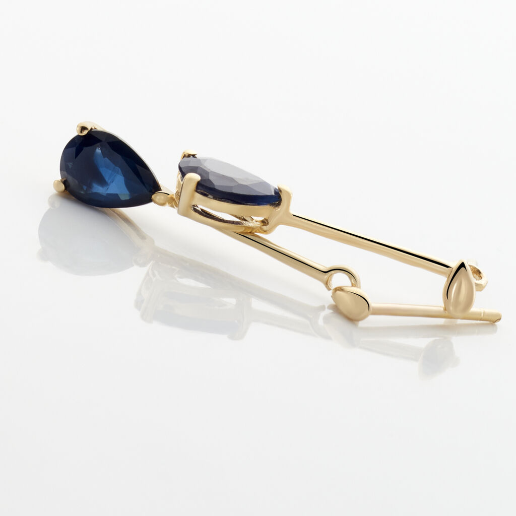Boucles D'oreilles Pendantes Goutte Or Jaune Saphir