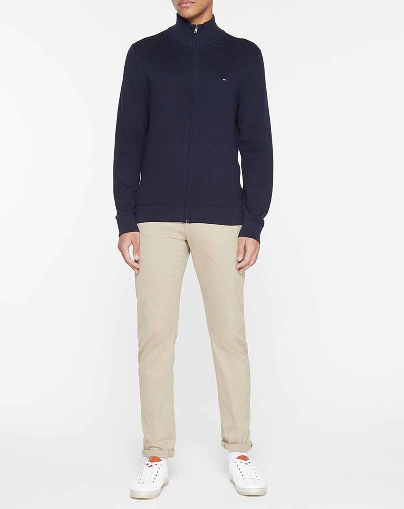 Tommy Hilfiger Gilet 100% Coton Bio fin zig zag structure bleu marine