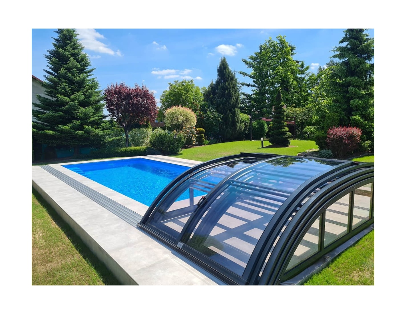 Abri de piscine horizon - 8,61x4,20 m - polycarbonate massif 3 mm - couleur ral7016 graphite
