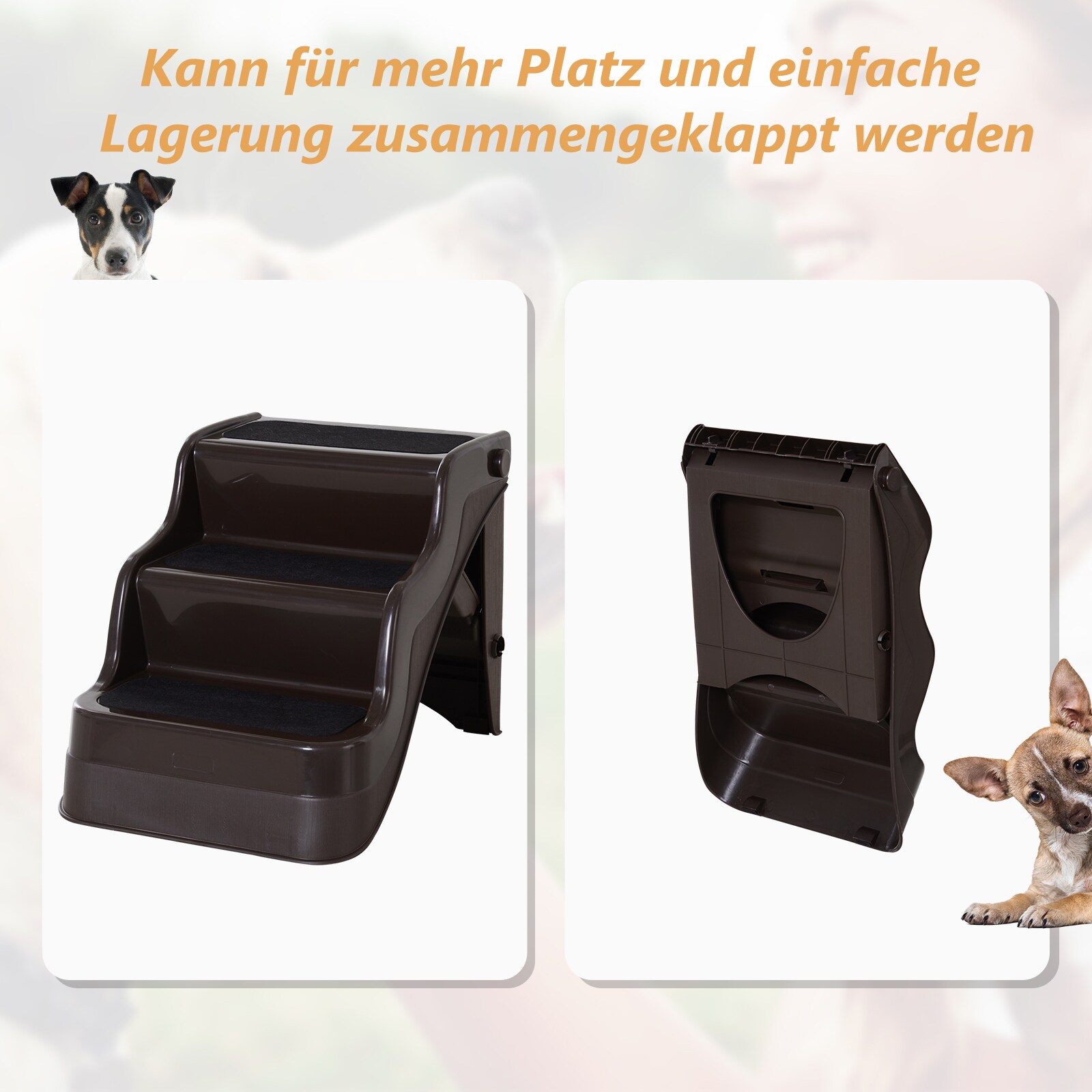 PawHut Haustiertreppe klappbar dunkelbraun 49 x 39 x 39 cm