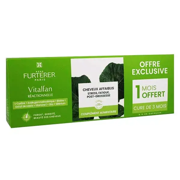René Furterer Vitalfan Antiqueda para Cabelos Fracos e Reativos - Pacote com 3 x 30 cápsulas