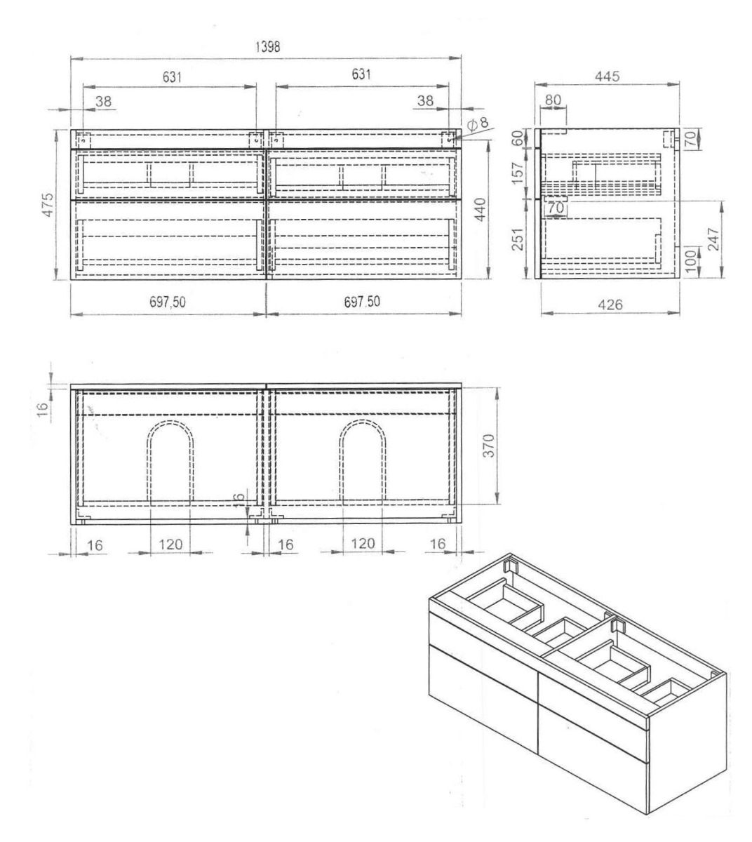 Best Design Beauty badkamermeubel 140cm mat zwart