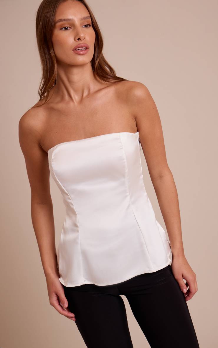 Crème Haut Bandeau Long En Satin