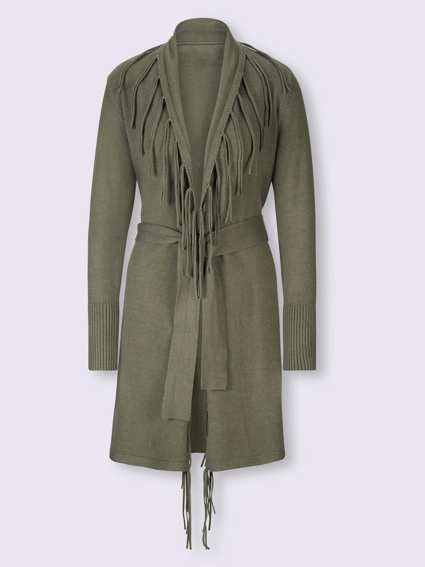 Veste en tricot bords à fines franges