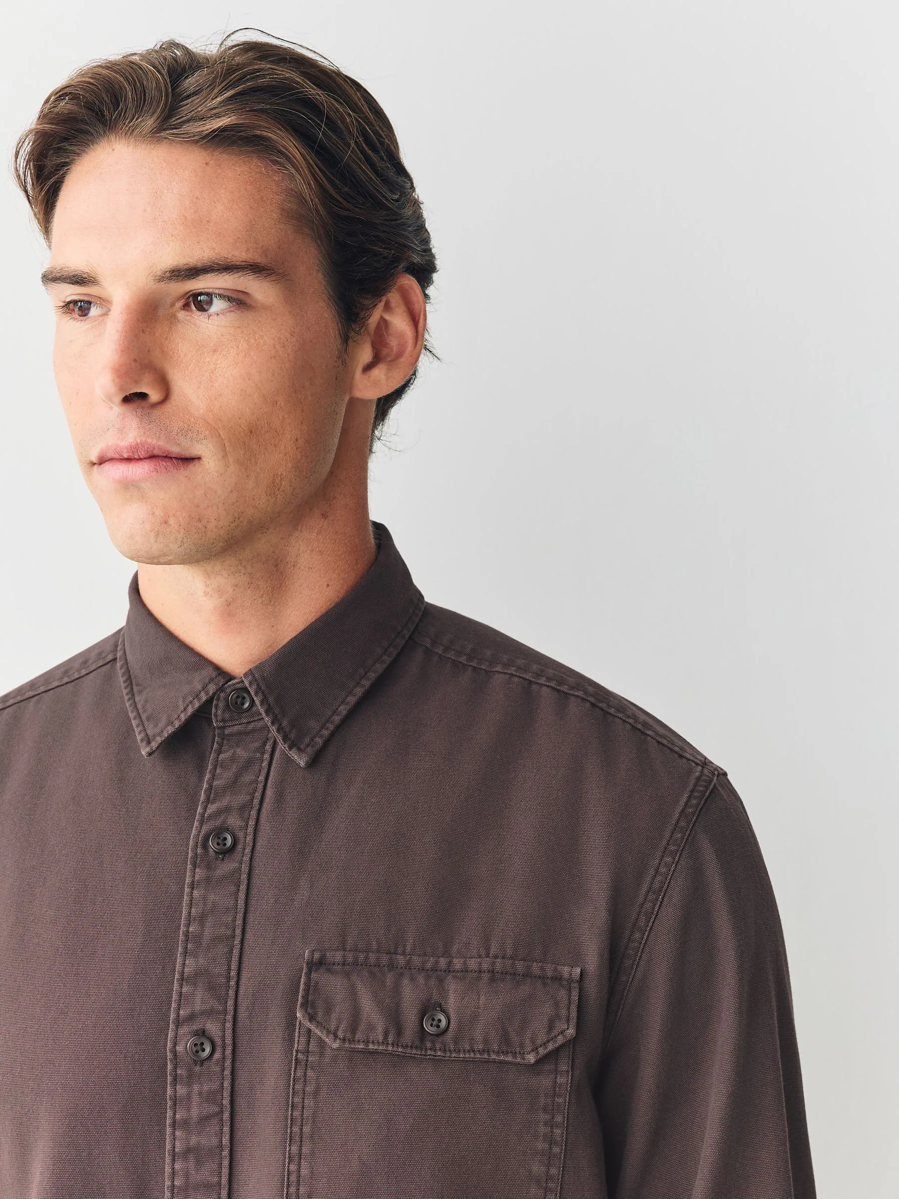 Chocoladebruin - Long Sleeve Garment Dyed Oxford Shirt
