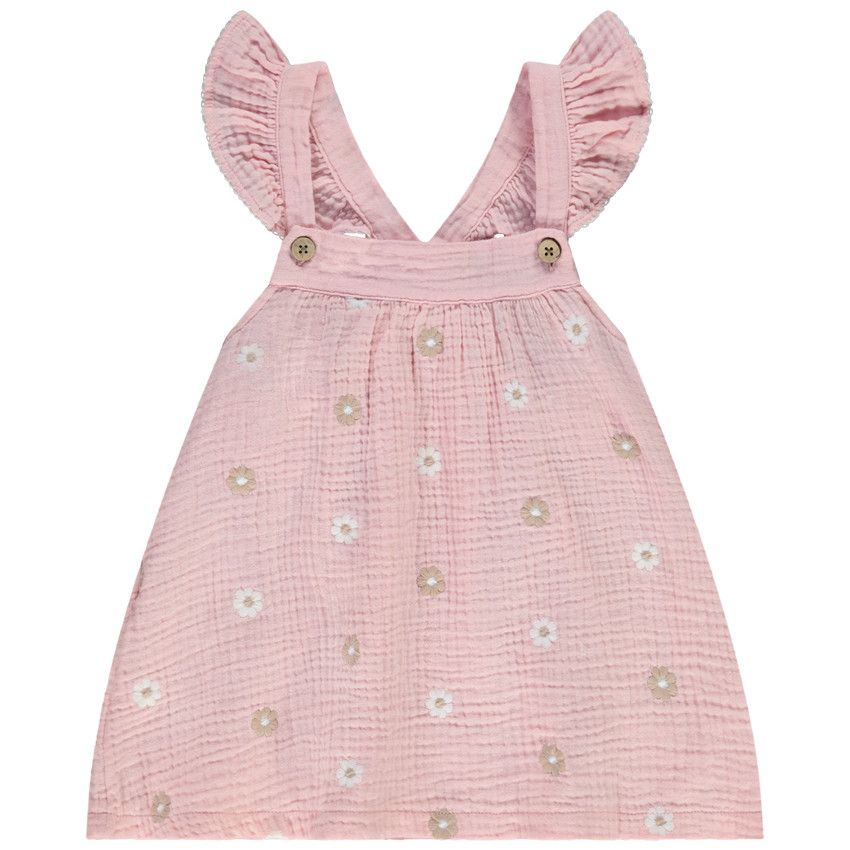 Tunique en gaze de coton avec fleurs brodées pour fille - Rose