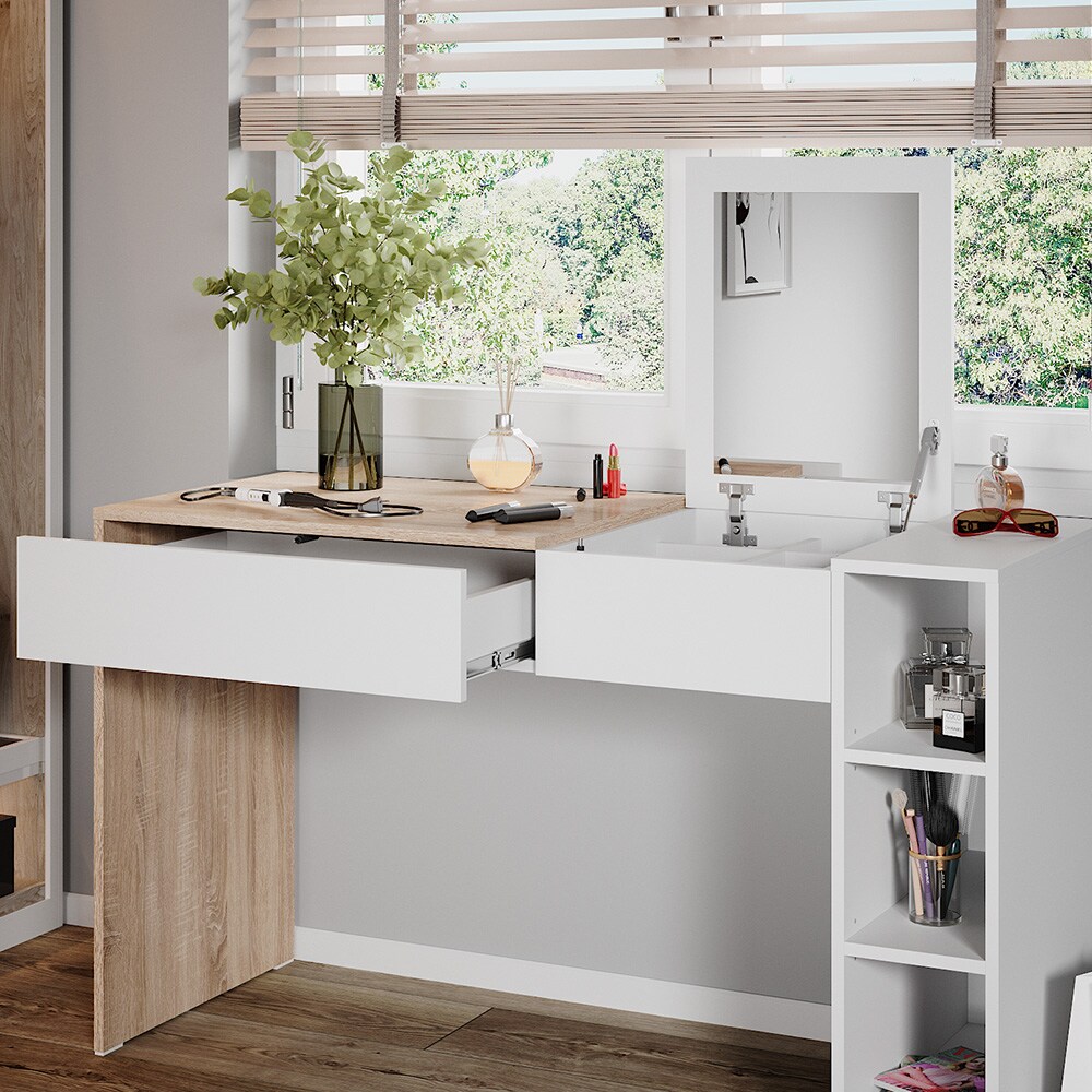 Vicco Schminktisch Kira, 129 x 76 cm, Weiß Sonoma, Frisiertisch inkl. Spiegel, modern