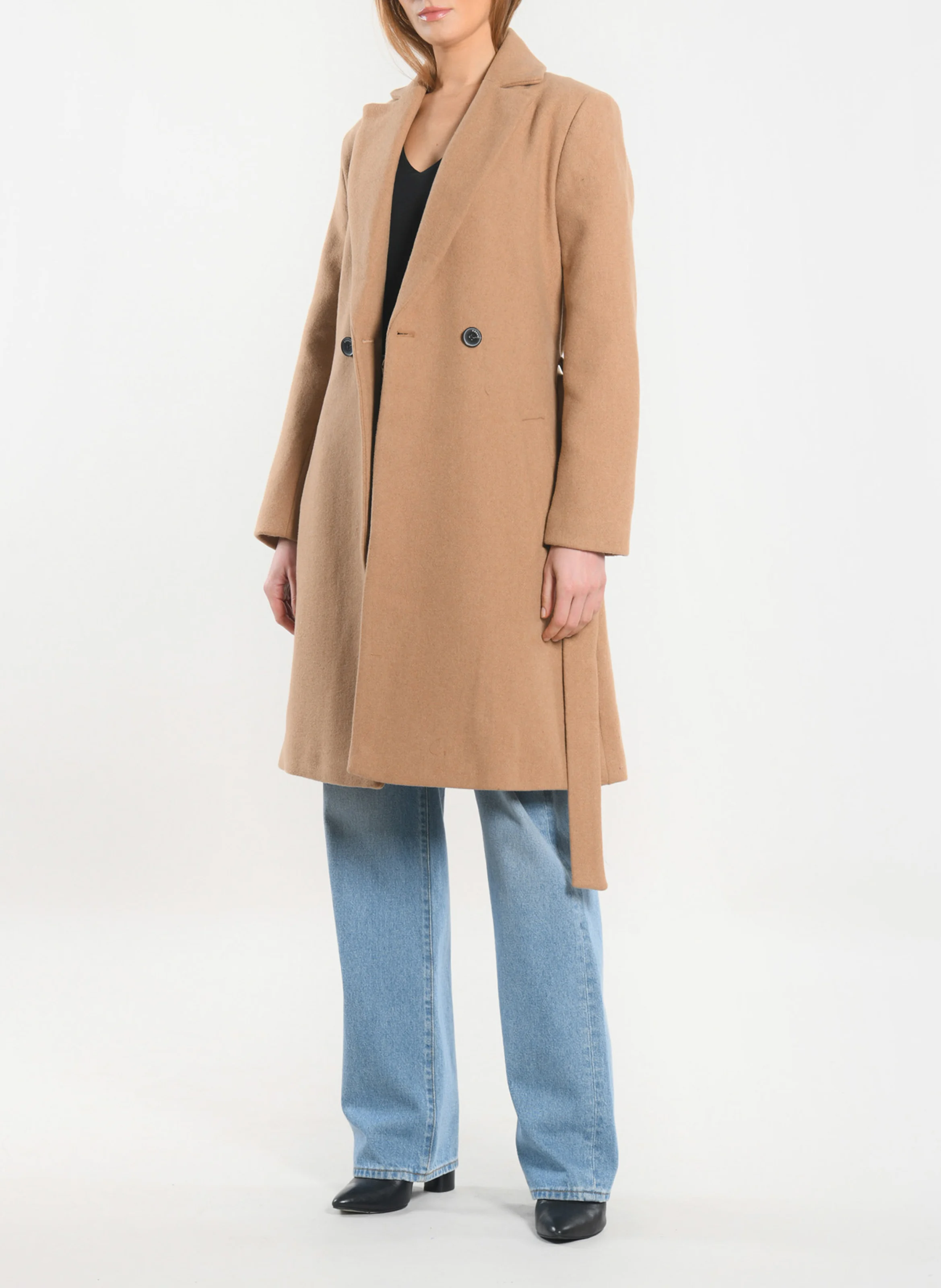 CATHY - Manteau droit en laine mélangée | Beige