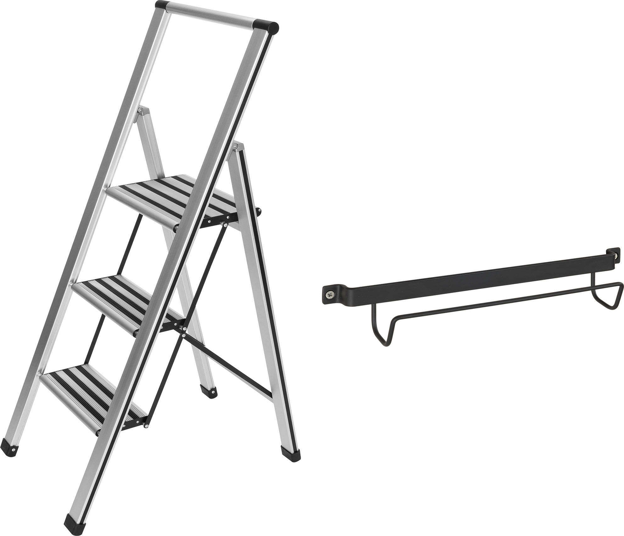 WENKO Trittleiter »Modell Alu-Design« 2 Stk. tlg. stabile Klapptritt Leiter, rutschsicher, bis 150 kg, mit Leiternhalter