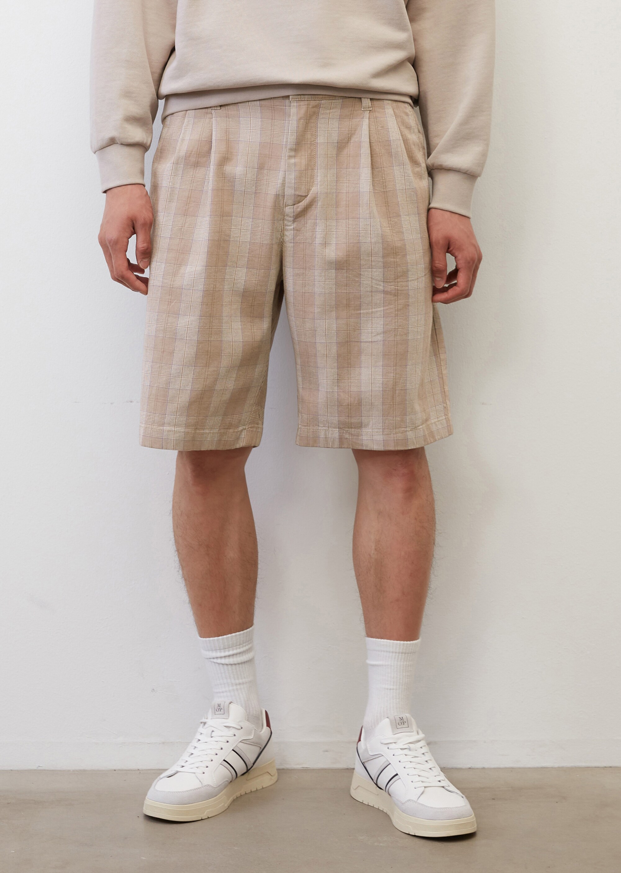 Glencheck-Shorts Modell SUNDOM pleats aus Bio-Baumwoll-Mix