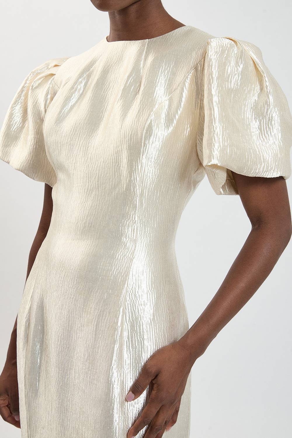 KarenMillen Robe Midi Texturée Métallisée À Manches Bouffantes