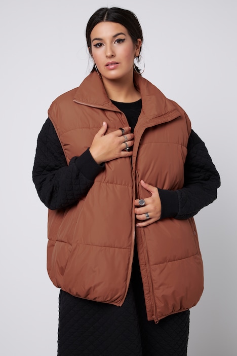 Steppweste, oversized, Stehkragen, Zipper