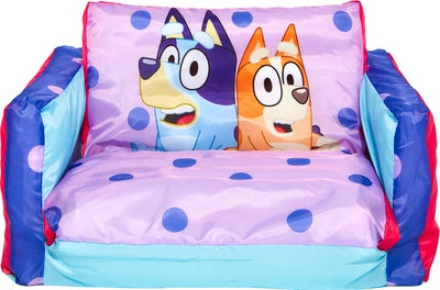Bluey 2-i-1 Oppblåsbar Flip Out Sofa, Rosa/blå