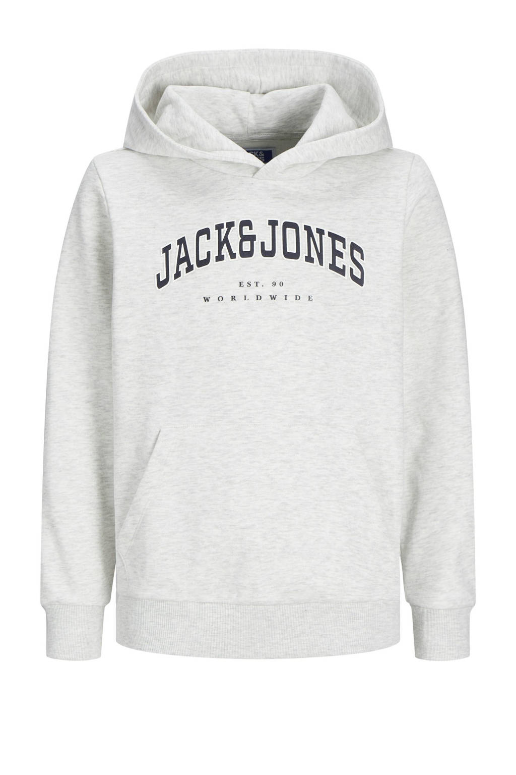 JACK & JONES hoodie JJECALEB VARSITY met logo wit melange