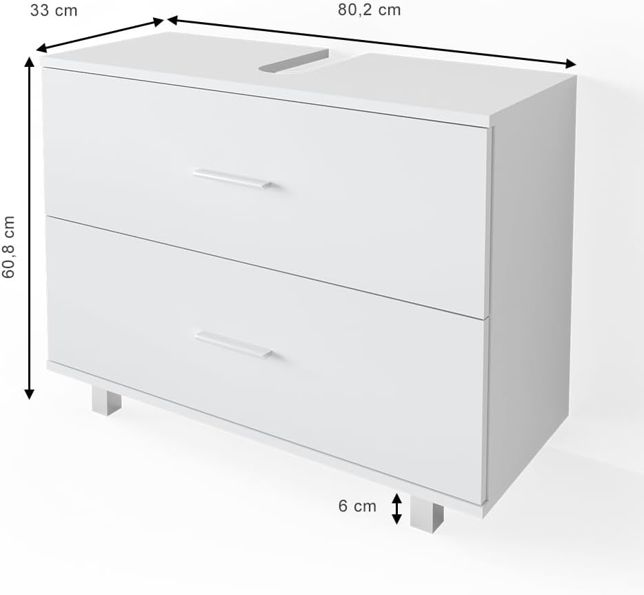 Vicco Waschbeckenunterschrank Weiß Ilias 80x61x33 cm - Unterschrank Badezimmer, Übersichtliche Aufbewahrung durch großzügige Schublade