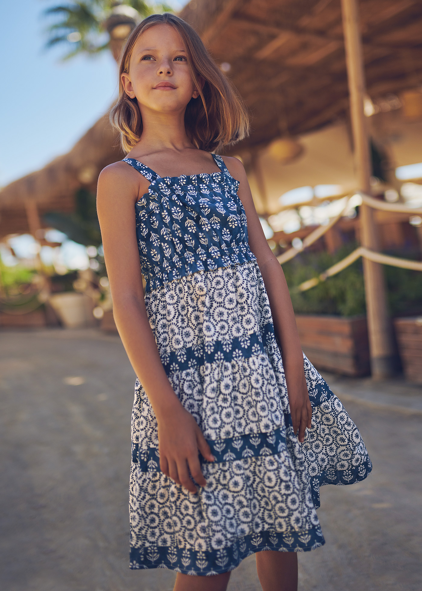 Vestido de algodão estampado para meninas