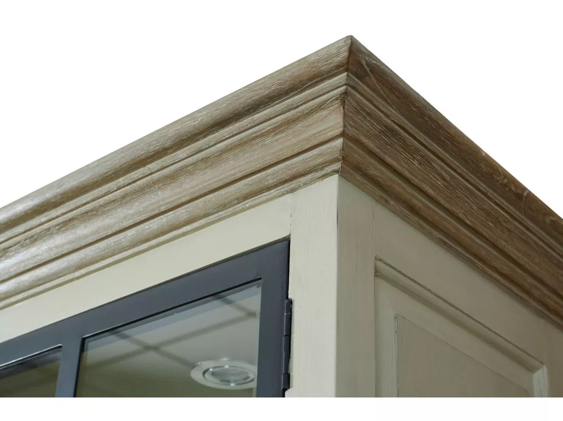 Buffet vaisselier en bois 2 portes vitrées éclairage LED - VILLAS