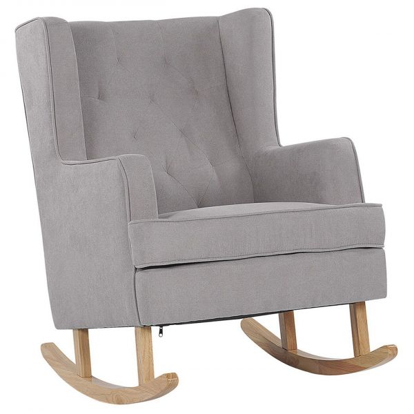 Beliani Poltrona de Baloiço Estofada Tecido de Poliéster Cinzento Claro com Braços e Pés em Madeira e Adornada com Botões Estofados 72x83x97 - 4251682245708