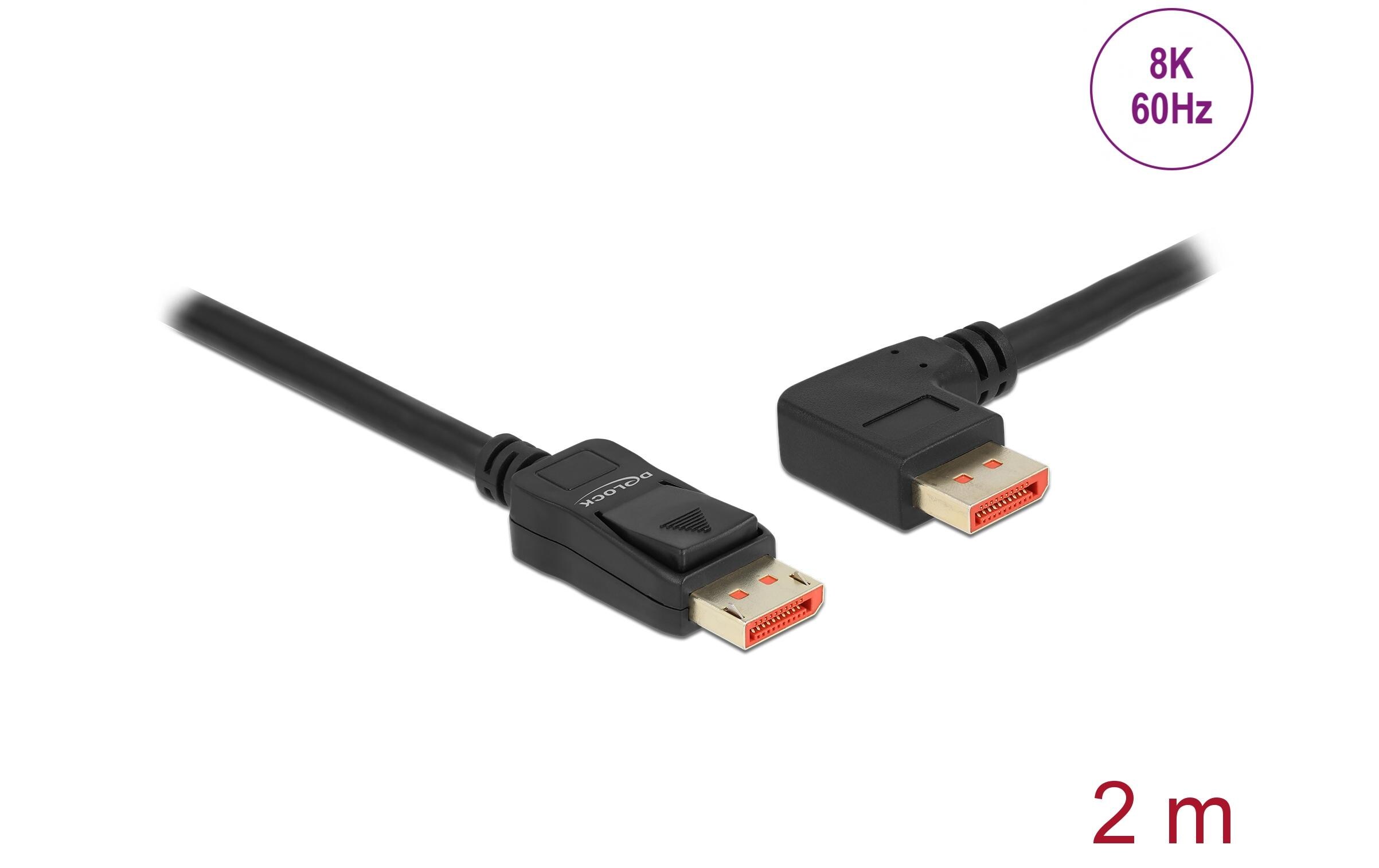 Kabel Links gewinkelt DisplayPort - DisplayPort, 2 mDisplayPort Kabel Stecker gerade zu Stecker 90° links gewinkelt 8K 60 Hz 2 m
