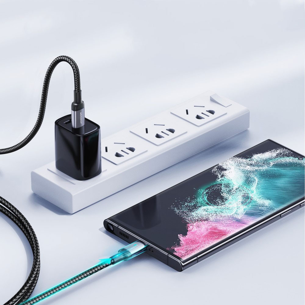 (1.2m) 100W USB C Nylon Ladekabel Fast Charge Datenkabel mit LED - Schwarz