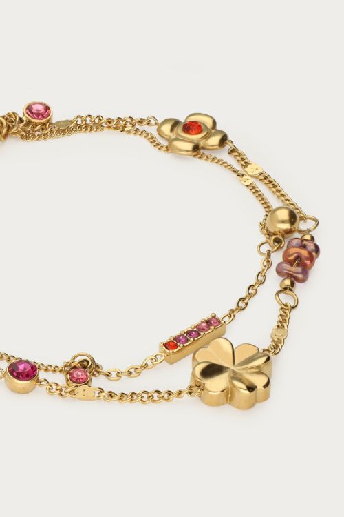 Dubbele armband met multikleur strass en bedels 