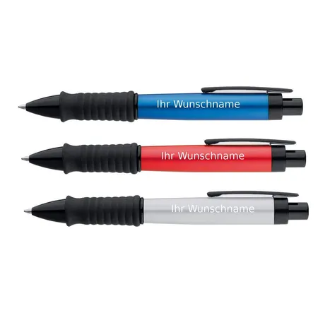Macma Kugelschreiber aus Aluminium, 3 Stück je 1x metallic grau, blau, rot