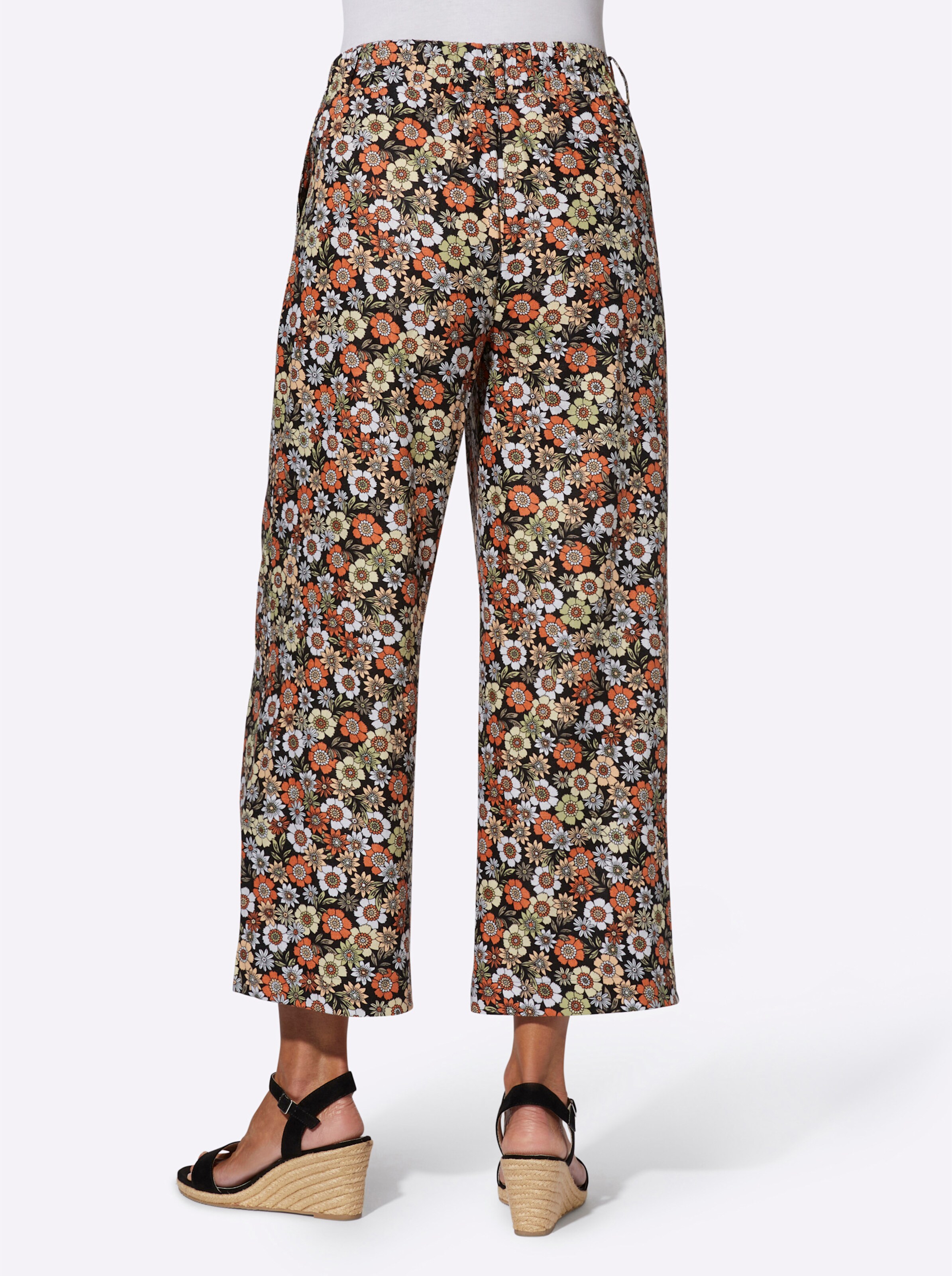 Culotte in schwarz-papaya-bedruckt
