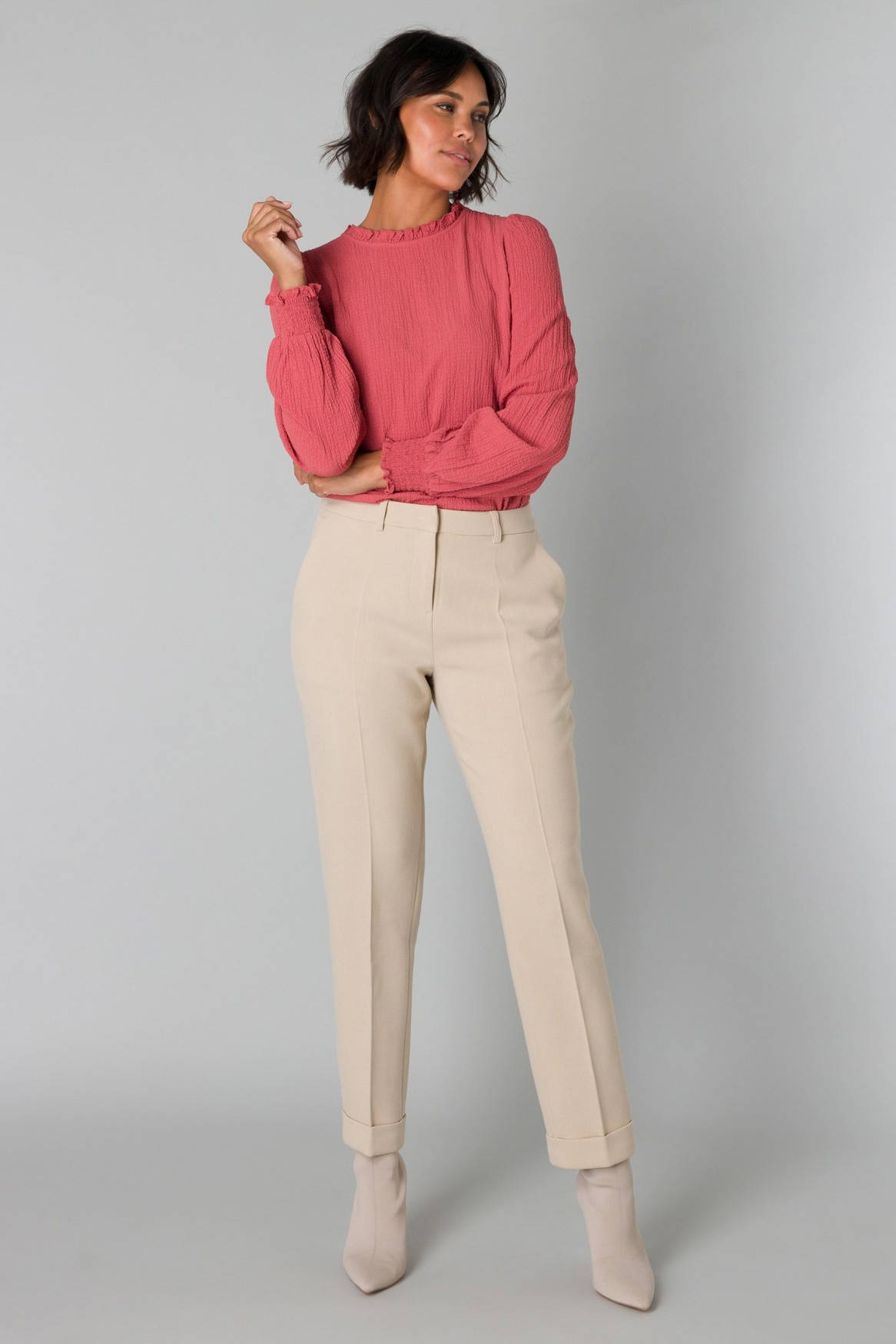 Yest straight fit broek beige