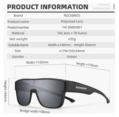 Lunettes de cyclisme polarisées Rockbros SP304 - gris