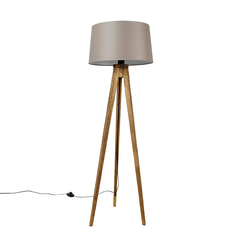Landelijke tripod vintage hout met linnen kap taupe 45 cm - Tripod Classic