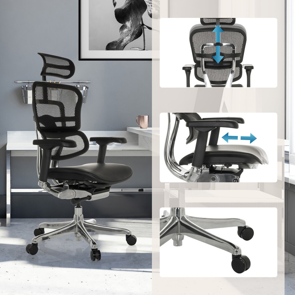 Luxus Chefsessel ERGOHUMAN GEN2 Leder/Netzstoff mit Armlehnen (höhenverstellbar) hjh OFFICE