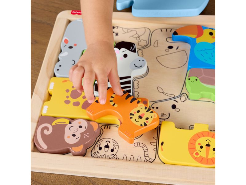 Fisher-Price 2-in-1 Tierwelt aus Holz 2-in-1 Holzpuzzle mit Tiermotiven, Formensortierspiel mit 13 Teilen für Kinder ab 2 Jahren