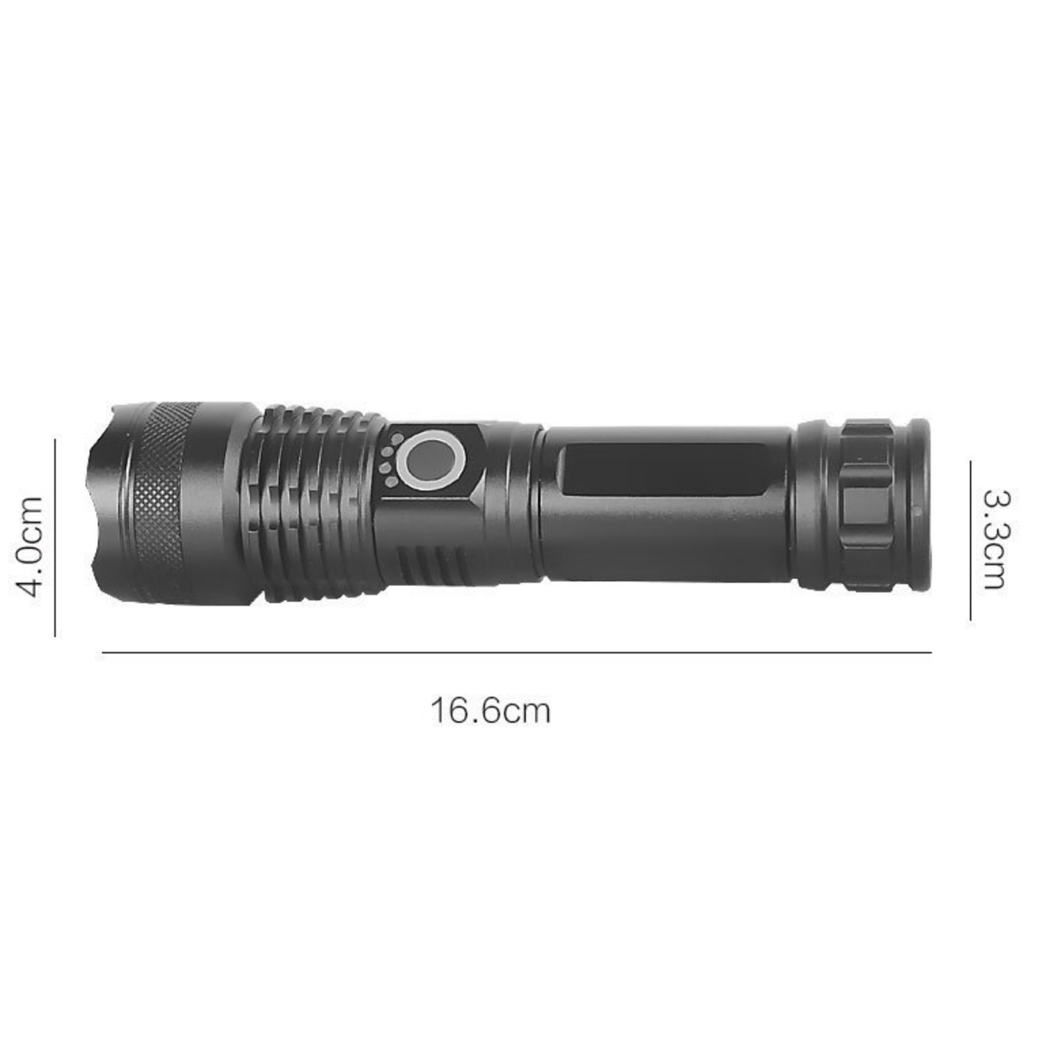 200LM LED Aluminium USB Taschenlampe mit 4 Leuchtmodi   Handschlaufe IPX-6 - Schwarz