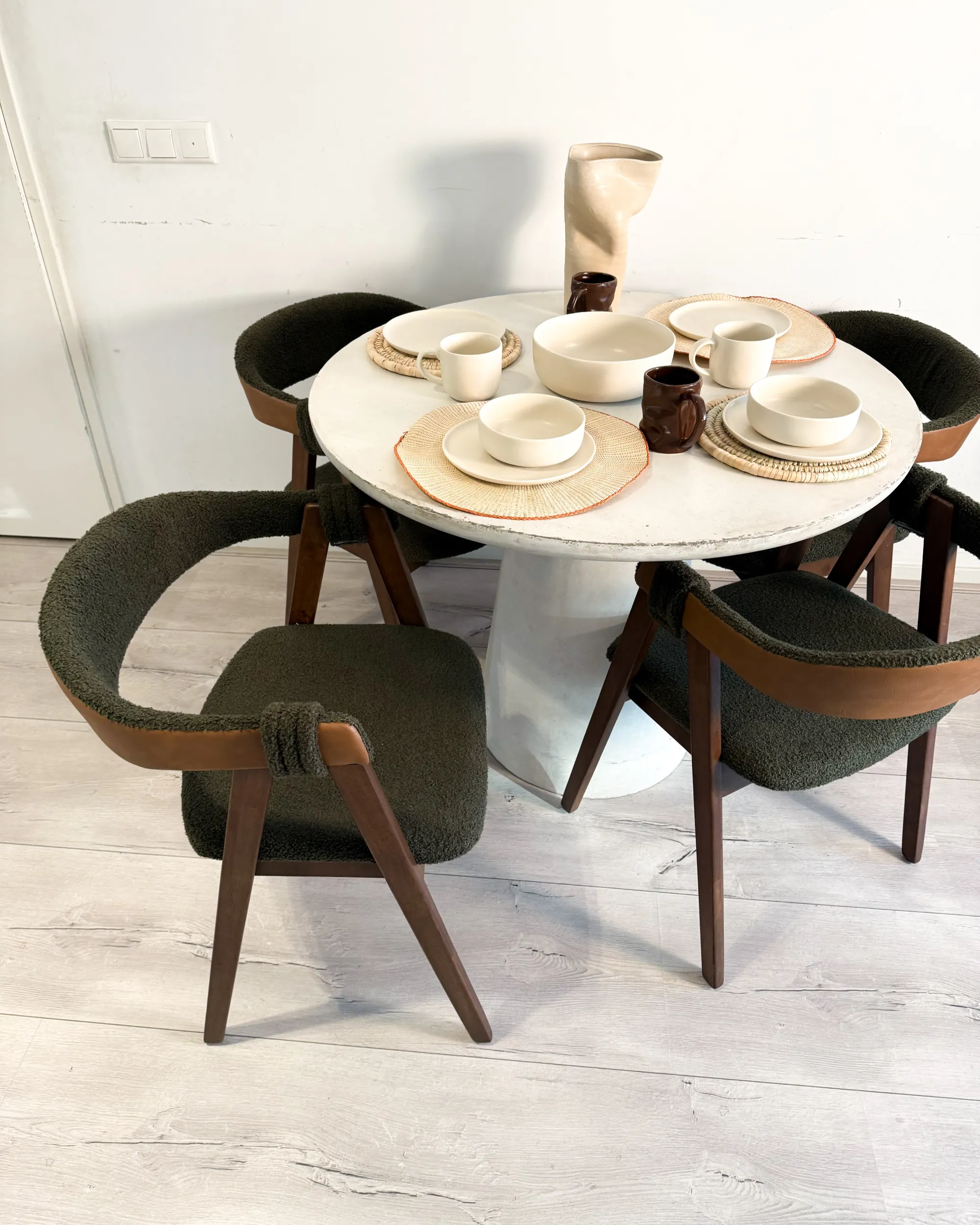 Set van 2 eetkamerstoelen DAY Bouclé Donkerbruin/groen