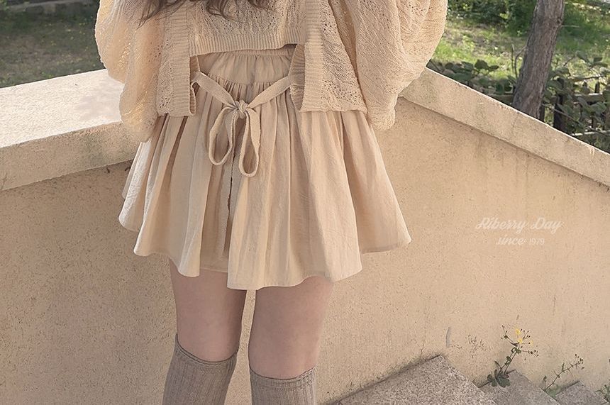 Glotto - Hoge taille, effen, geplooide mini-A-lijn rok