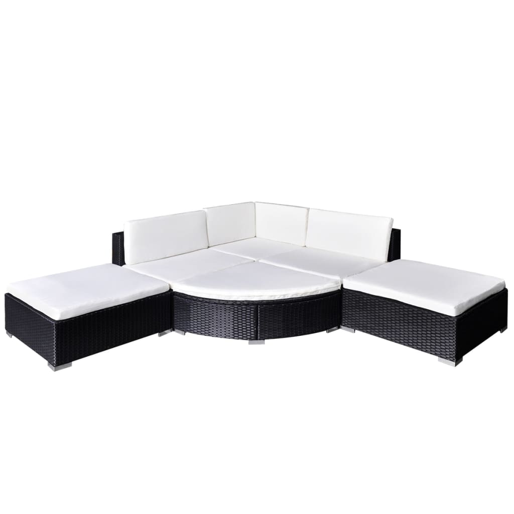Salon de jardin meuble d'extérieur ensemble de mobilier 6 pièces avec coussins résine tressée noir