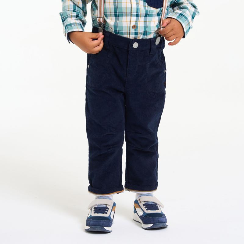 Pantalon velours côtelé à bretelles bleu bébé garçon Bleu