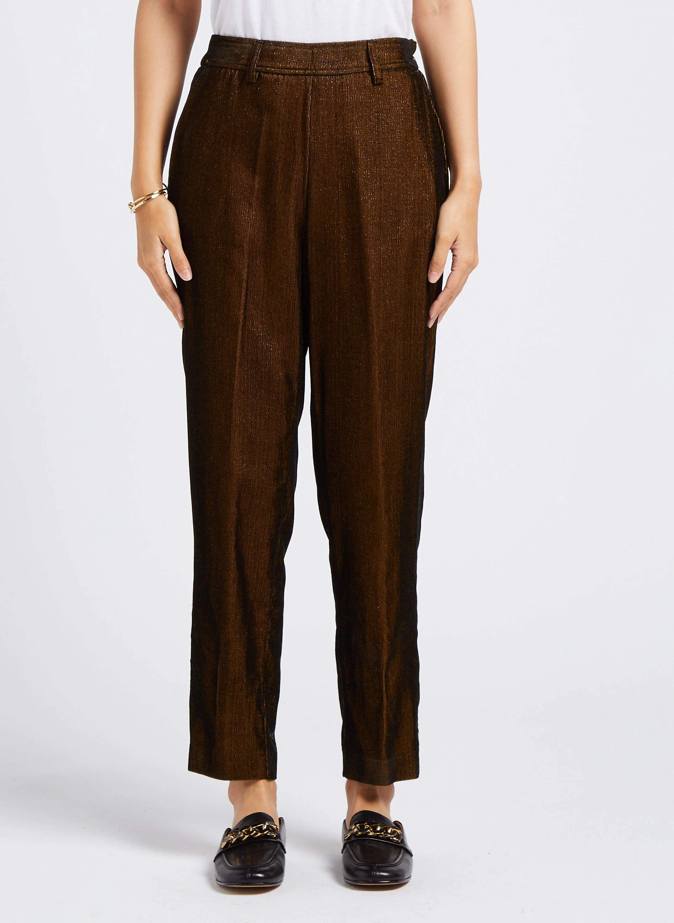 VISCHIO - Pantalon droit irisé en velours côtelé | Marron