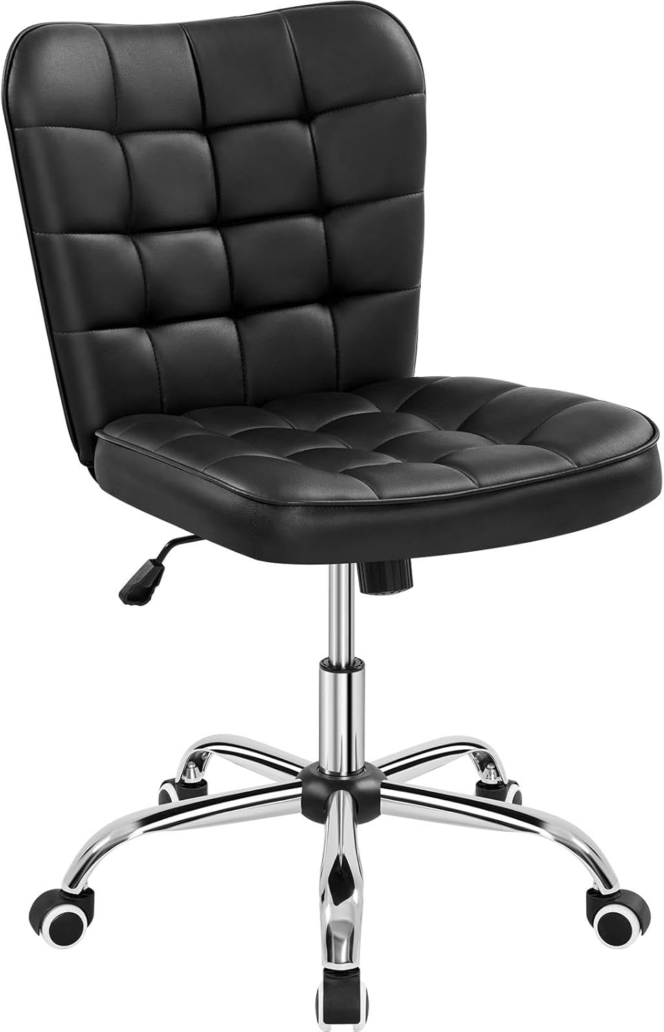 Yaheetech Homeoffice Stuhl, Schreibtischstuhl, Drehstuhl höhenverstellbar Schminkstuhl, Bürostuhl ohne Armlehne, Polsterstuhl mit Rollen, Kunstleder Schwarz