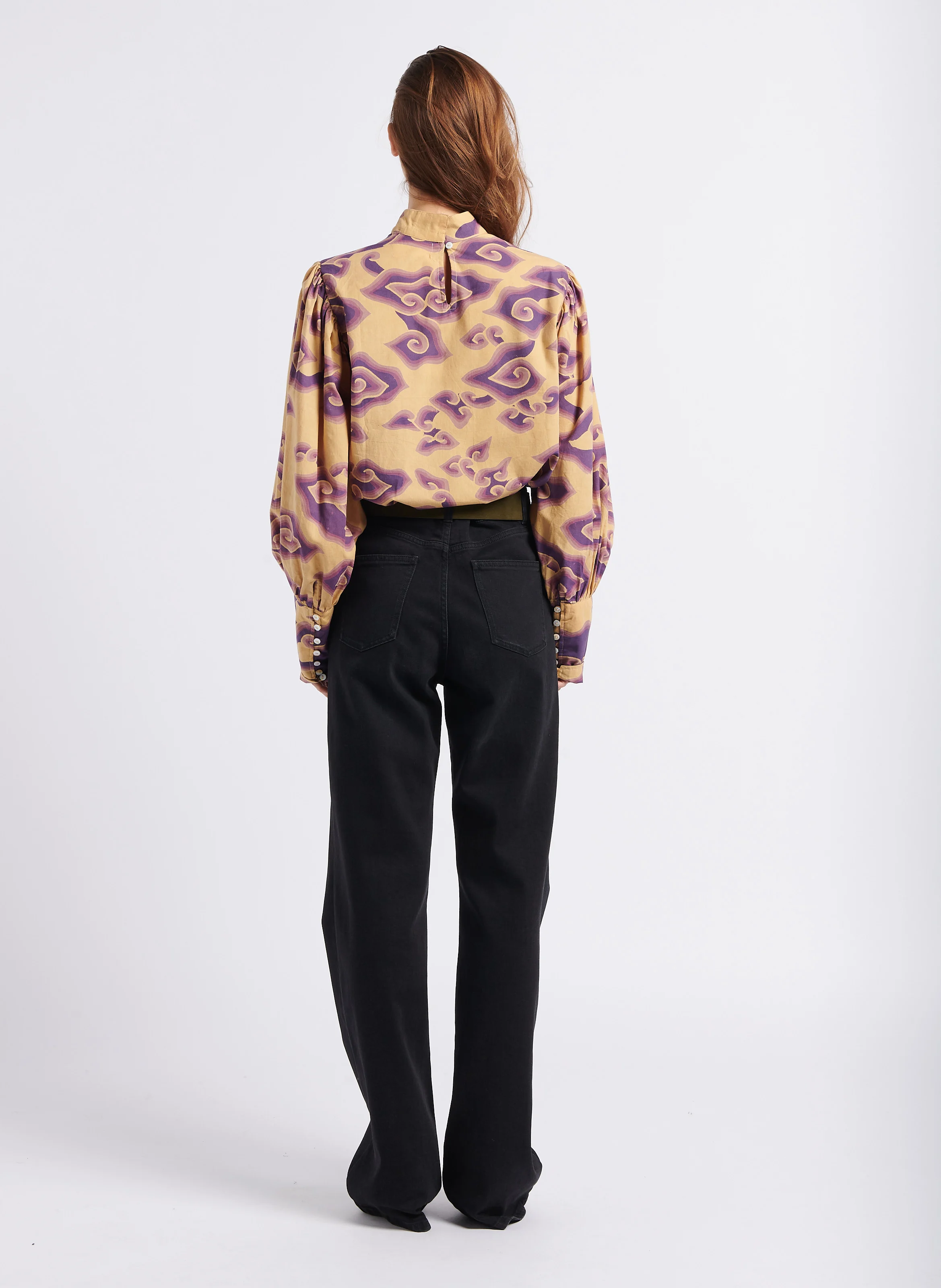 SELF - Blouse col montant imprimée en coton | Violet
