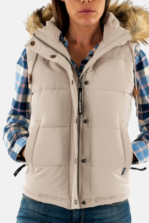 gilets sans manche superdry everest faux fur 7mo chateau grey