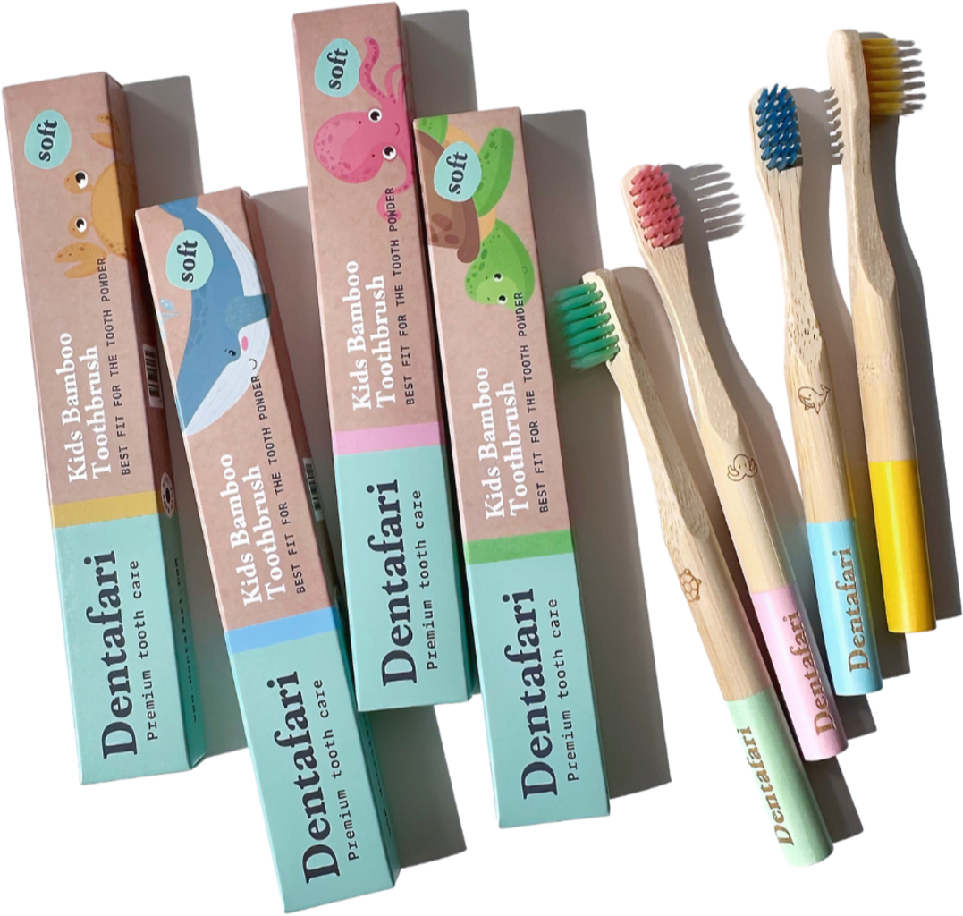 Dentafari  Kids Bamboo Toothbrush 4-Piece Set