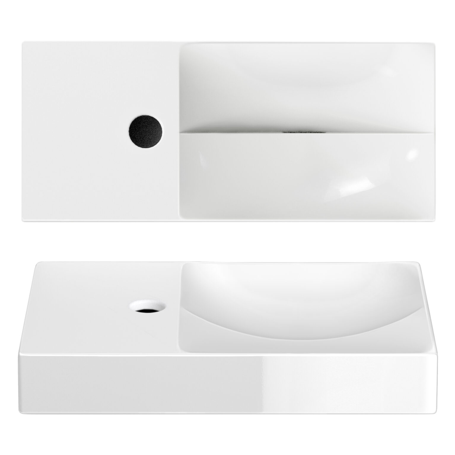 Clou Vale keramische fontein 45cm met kraangat links wit glans