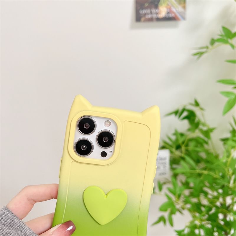 Tondephiry - Cat Ear Heart Applique Gradient Telefoonhoesje voor iPhone 16, 16 Plus, 16 Pro, 16 Pro Max, 15, 15 Pro, 15 Pro Max, 14, 14 Plus, 14 Pro, 14 Pro Max, 13, 13 Pro, 13 Pro Max