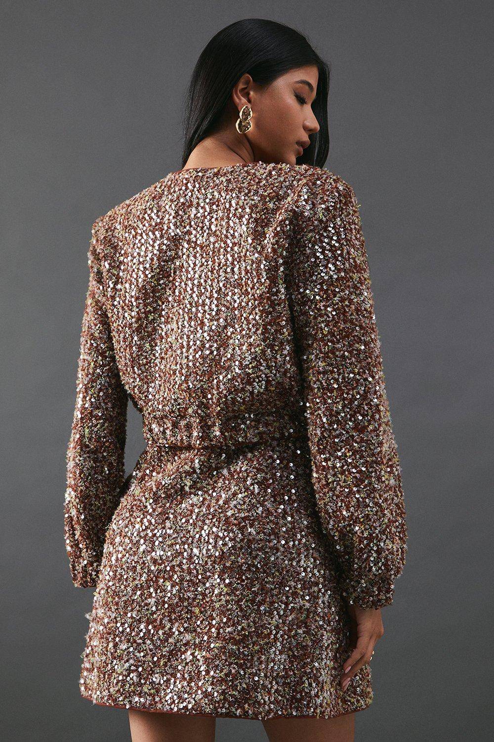 Warehouse Veste Cardigan Bomber à Sequins Bouclé