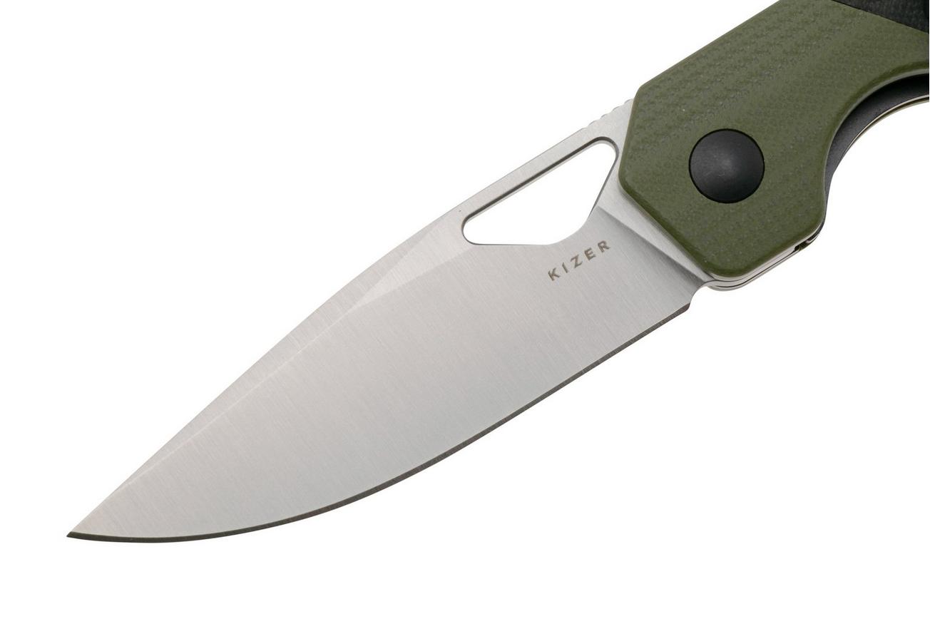 Kizer Vanguard Mini Militaw V3634SA6 Liner Lock, Satin Nitro-V, Green G10, Black G10 Inlay, zakmes, Jonathan Styles design