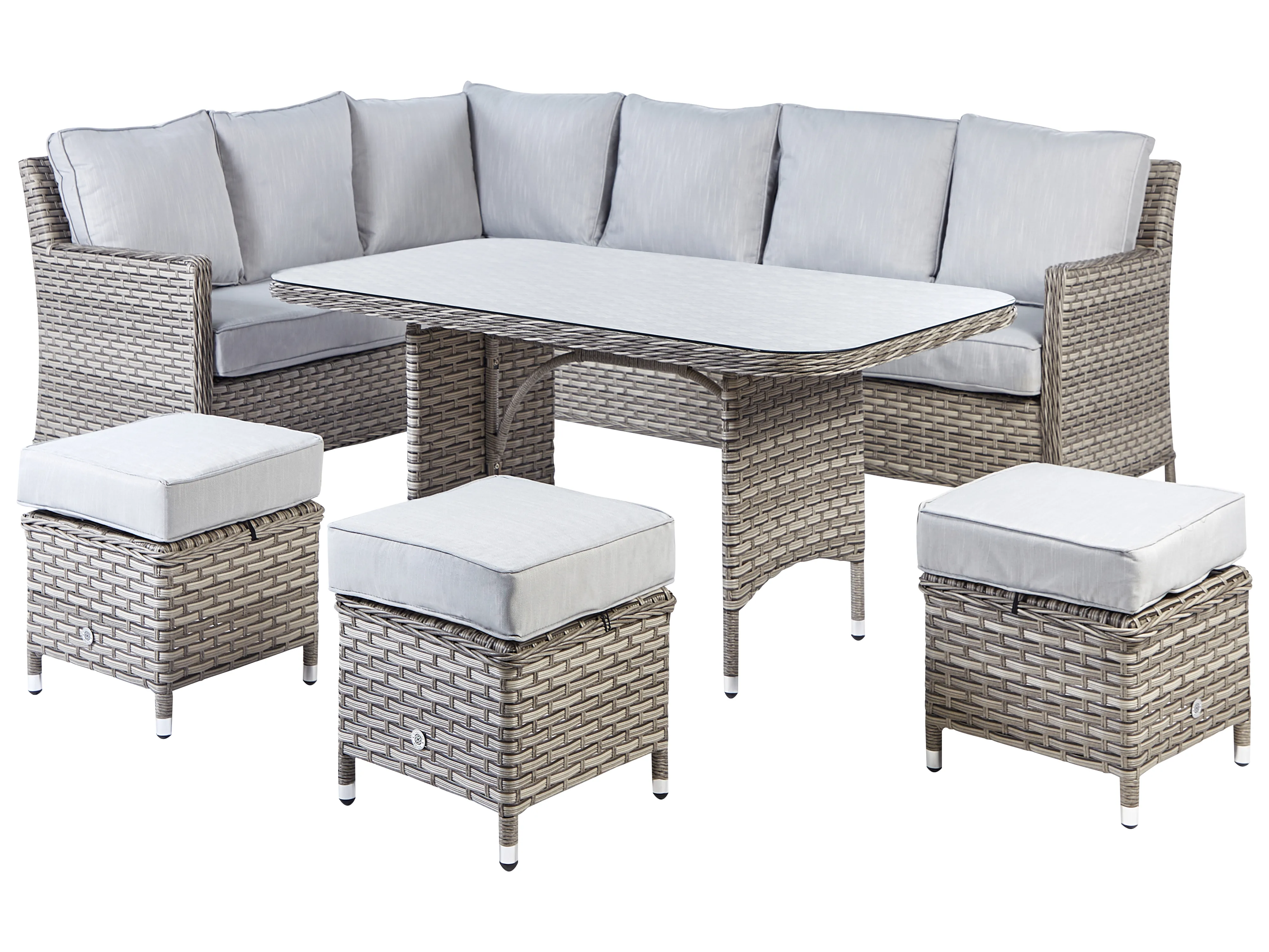 Loungeset met tafel en ottomaan 9-zits LACONA rechtszijdig PE rotan Lichtgrijs