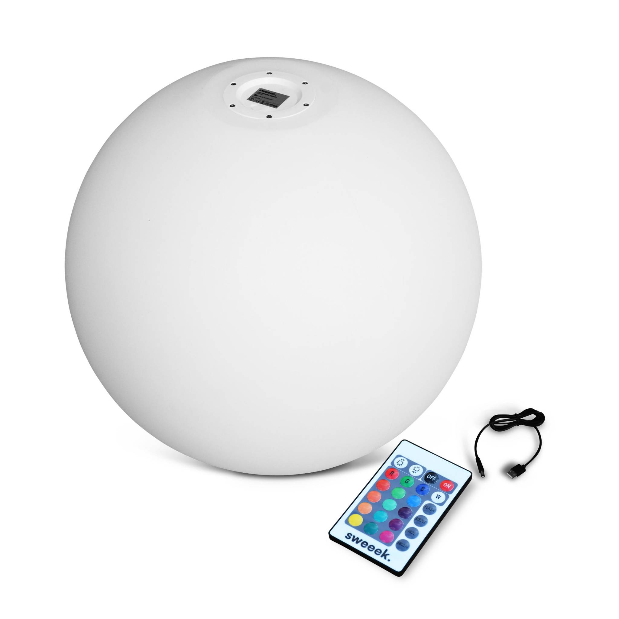 Boule led 60cm - sphère décorative lumineuse. 16 couleurs. Ø 60cm. Chargeur câble usb (fourni)